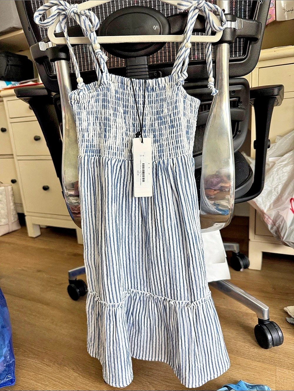 Feather 4 Arrow Harper Dress Striped Blue & White Girls 6-7Y NWT